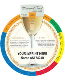 Shows what wine goes with the 48 listed foods, handy guide lets you put your logo on front.